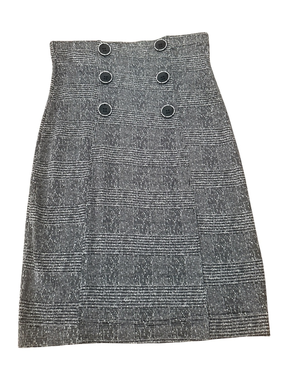 Jus D’Orange High-Waist Black & White Plaid Pencil Skirt with Button Detail